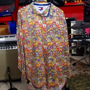 Tommy Hilfiger University/College Patches Colorful Dress Shirt Size:XL Pre-Loved